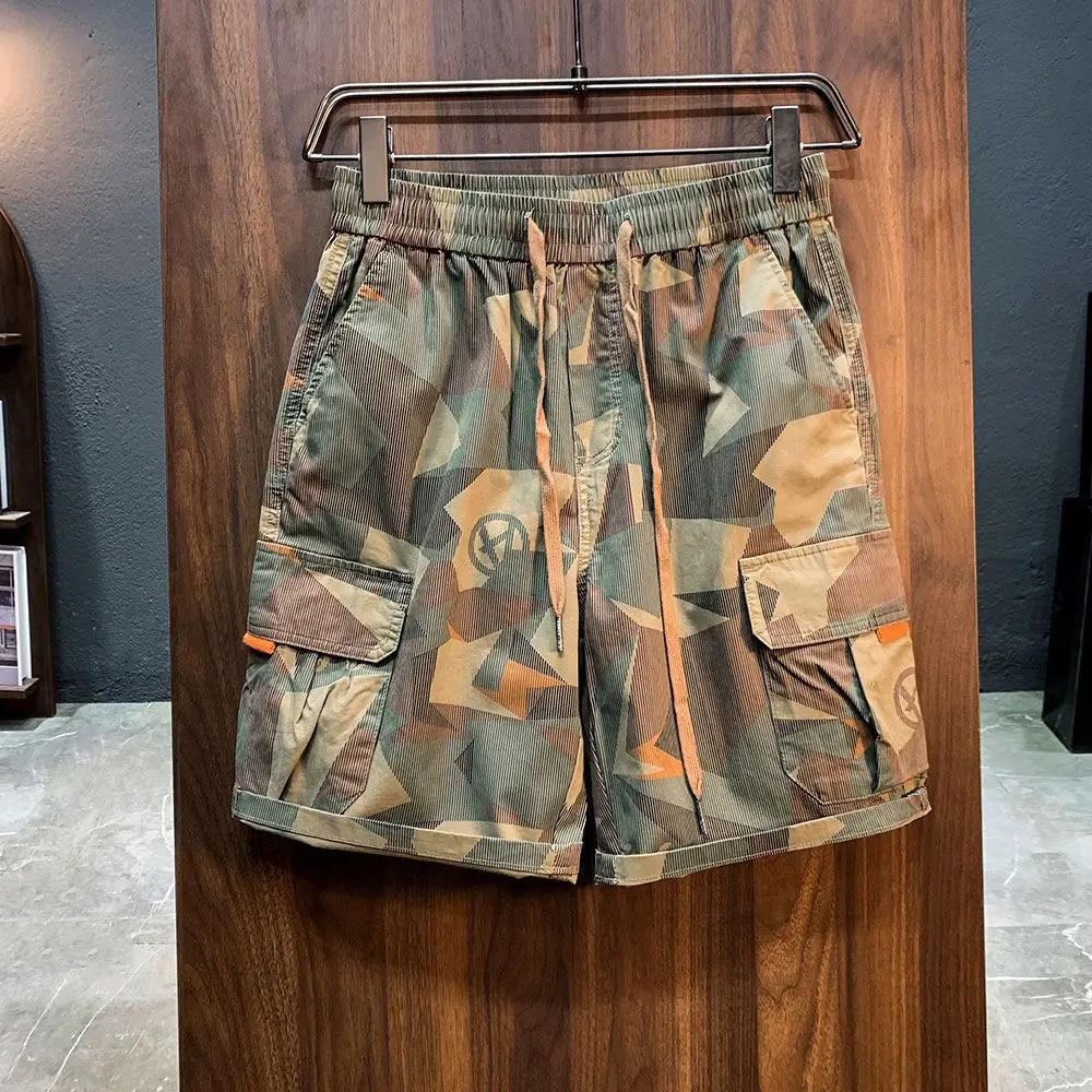 Mens Cargo Shorts Camo Camouflage Short Pants for Men with Draw String Green Elastic Waist Summer Luxury Y2k Popular Streetwear