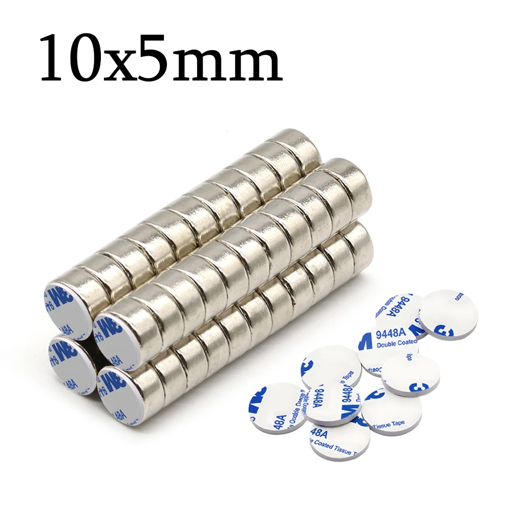 

Neodymium Magnet Strong High Density Magnetic Alloy Round 10x5mm With Double Sided Tape For DIY Craft Office Storage Use