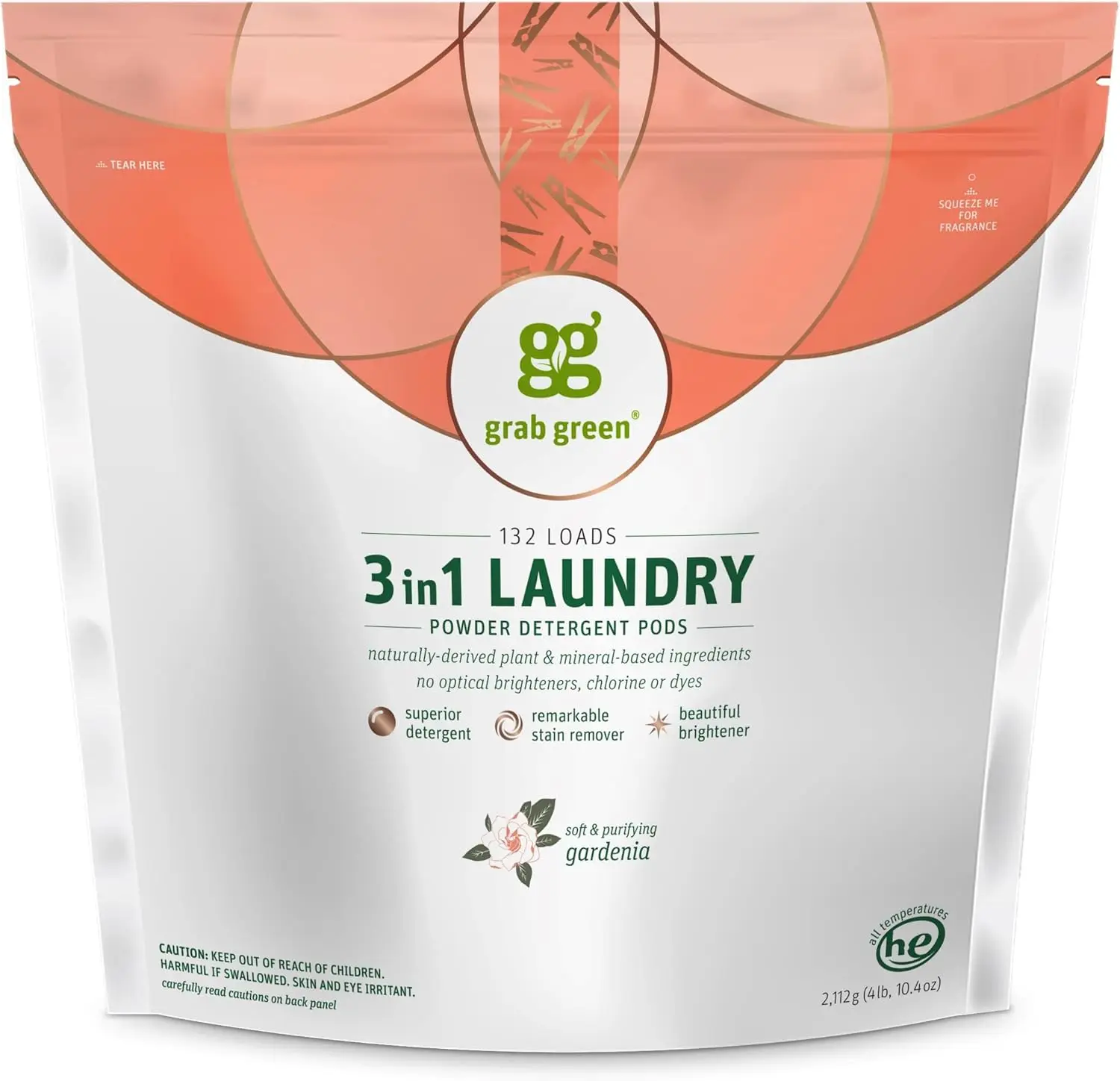 

3-in-1 Laundry Detergent Pods, 132 Count, Gardenia Scent, Plant-Based Stain Remover & Brightener for All Machines