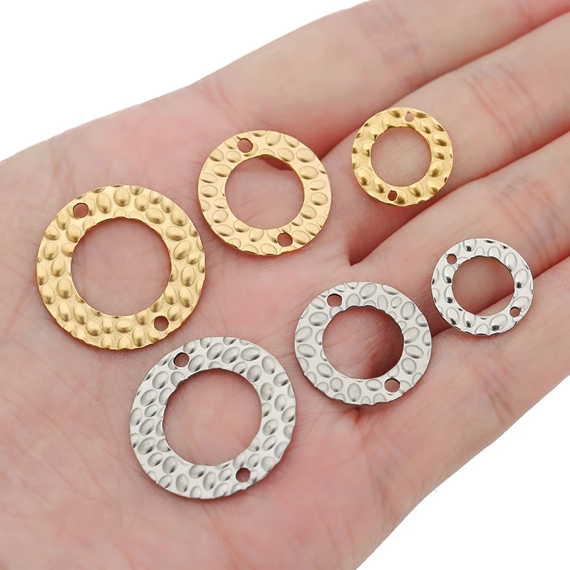 20pcs 15mm 20mm 25mm Stainless Steel Double Hole Texture Circle Ring Gold Charms Pendants Earrings Conectors for Jewelry Making