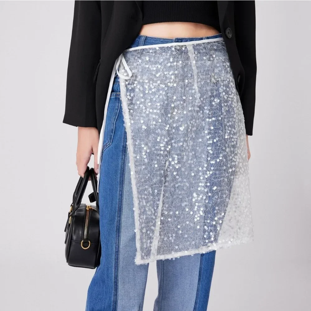 

Fashion Glitter Lace Half Length for Ladies Stacked with Interior Bottom Skirt Women's Clothing Skirts Bottom Hem Fart Curtain
