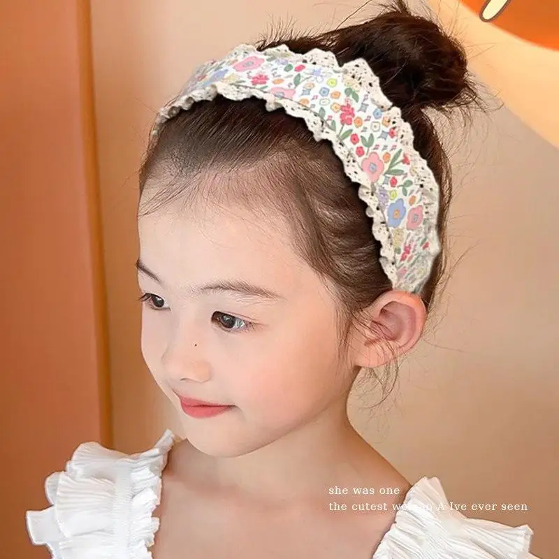 Breites Spitzenstoff-Stirnband mit kleinen Blumen, zum Organisieren von Pony und losen Haaren, für kleine Mädchen, Kinder und Babys, rutschfest, weich, für den täglichen Gebrauch – Detail 8