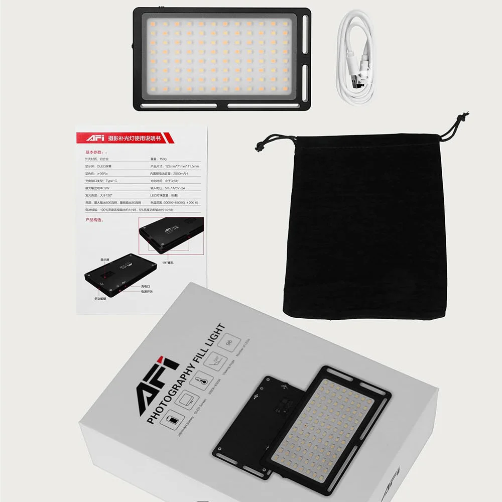 AFI Led Video Light 3000-6500K With LCD Display Camera Light Vlog Fill Light Photography Lighting Studio Lamp Live Streaming