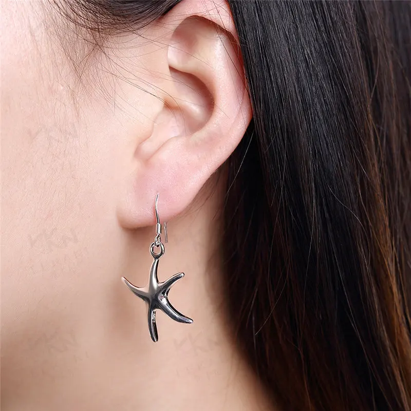 925 Sterling Silver Charm Fine 37MM Star Earrings For Women Fashion Wedding Gift Jewelry Wholesale