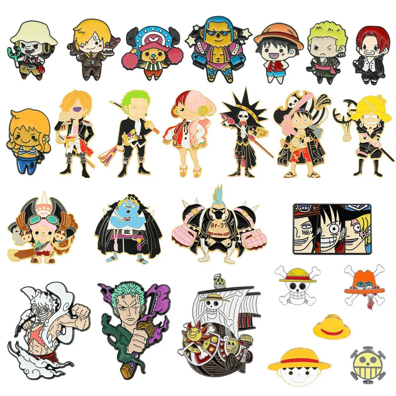

2-12pcs One Piece Metal Enamel Pins Anime Cartoon Brooches Luffy Zoro Sanji Chopper Badges For Clothing Bag Hat Accessory Gifts
