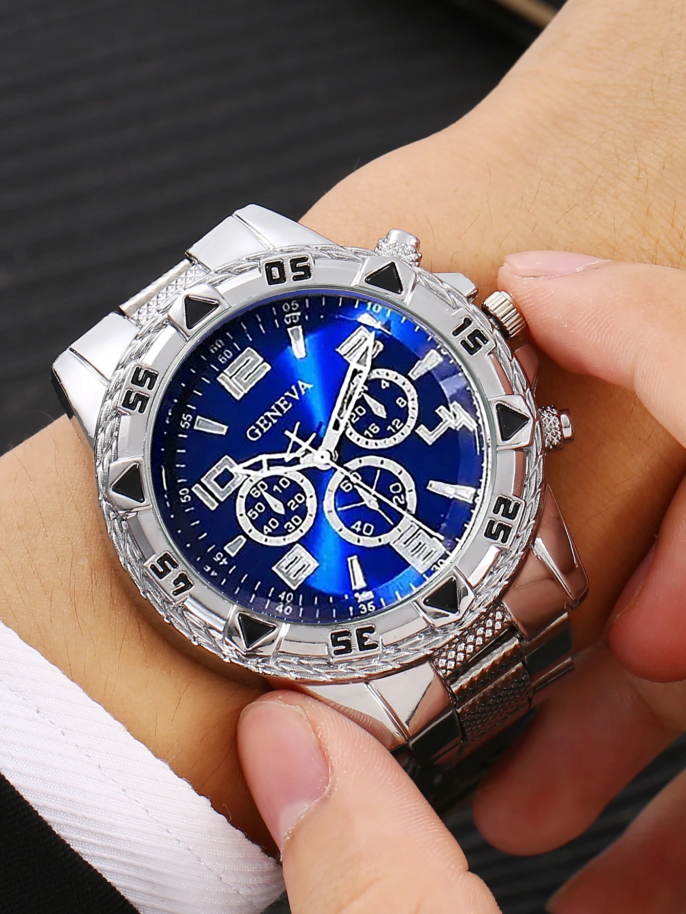 Men's Quartz Watch with Embedded Hip Hop Bracelet And Cross Necklace Set Best Birthday Gift Idea Without Box - view 5