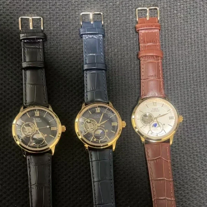 TIMEX Automatische Marke Herrenuhr Luxus Freizeit Multifunktionsuhren für Männer Kalender Lederband Armbanduhr