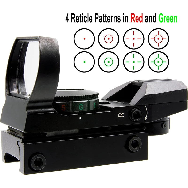 Tactical Reflex Sight Red Green Laser 4 Reticle Holographic Projected Red Dot Sight Airgun Scope Hunting 20mm Rail Tactical