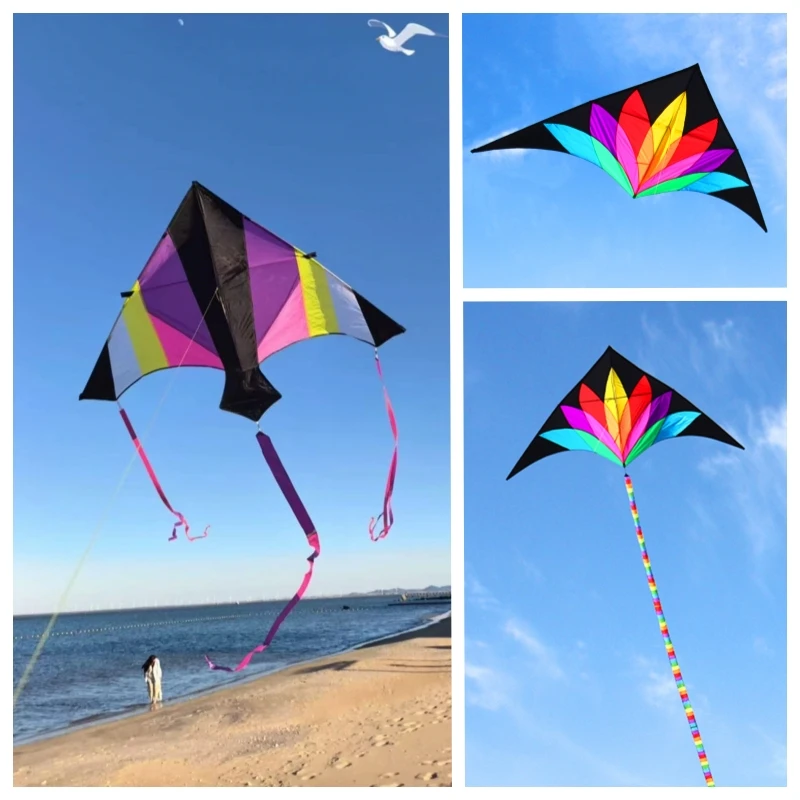 Pipa delta arcoíris grande de 2m con colas de 10m, línea voladora, fábrica de pipas para niños, pipas delta, calcetín de viento, bandera, pipas de viento, parplan volantin
