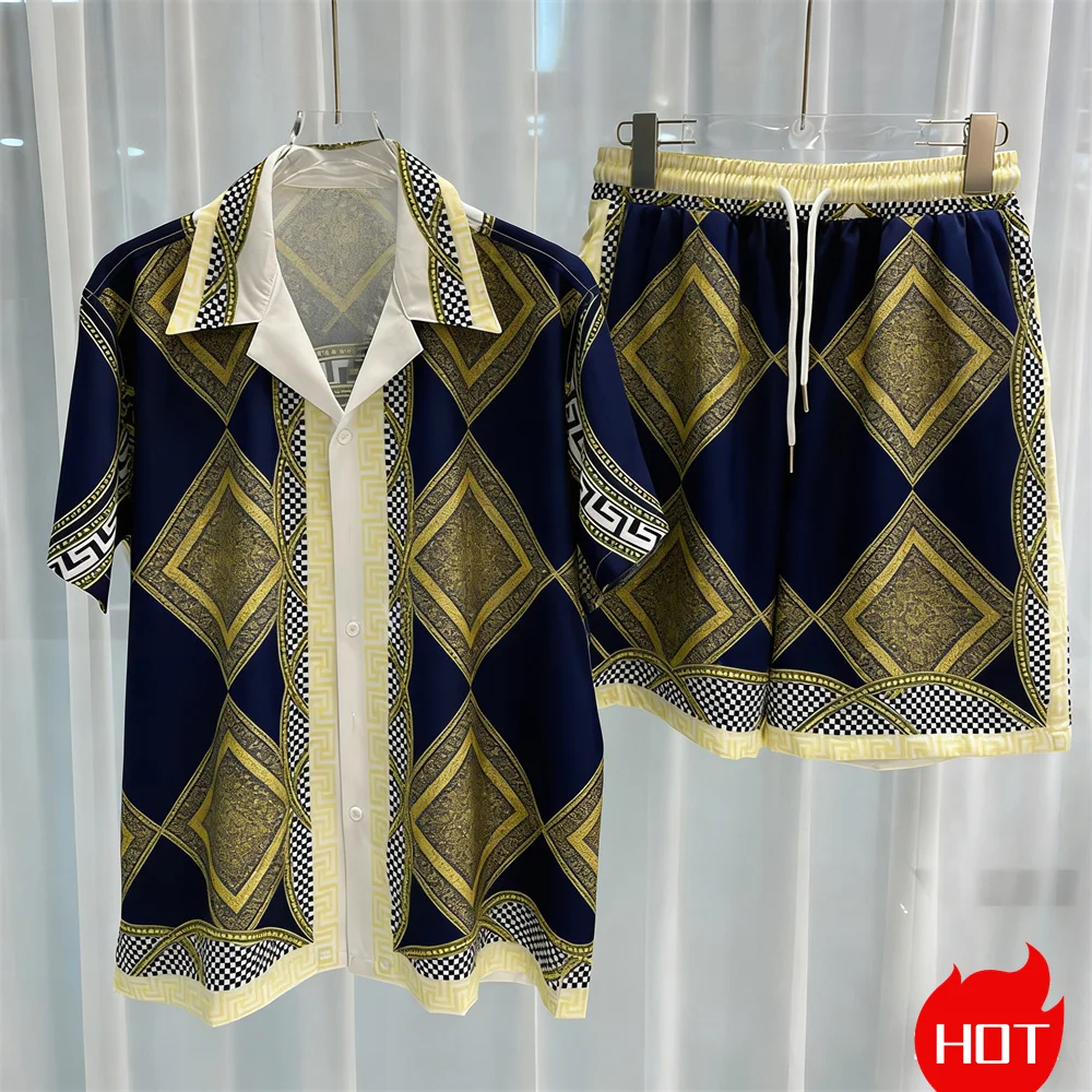 Digital printed men's set leisure two-piece shorts set high-quality summer Vacation shirt sett Unisex y2k shirt set home pajamas