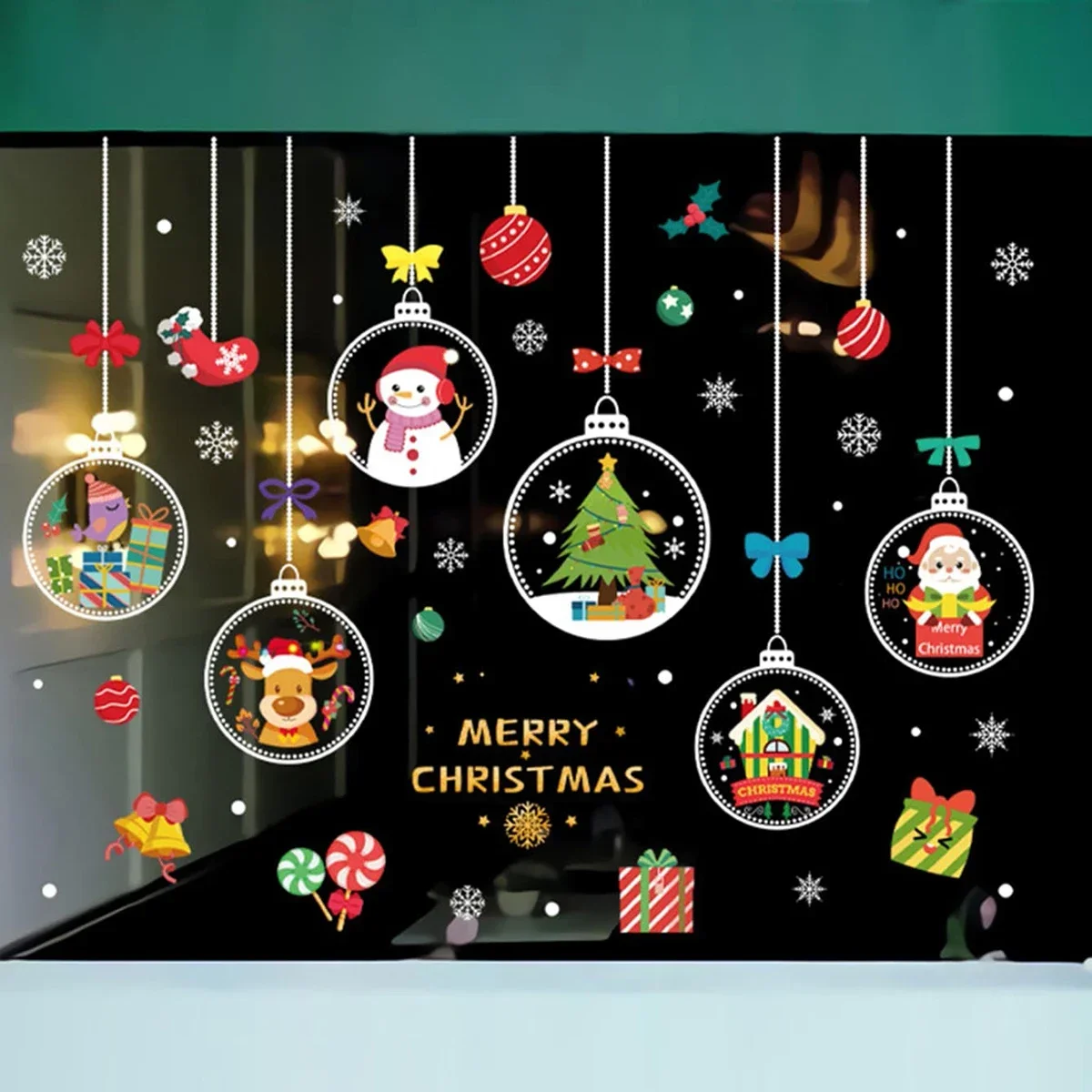 1PC -2024 Merry Christmas Glass Window Stickers Santa Snowflake Elk Tree Snowman Decals Sticker Christmas Decorations For Home