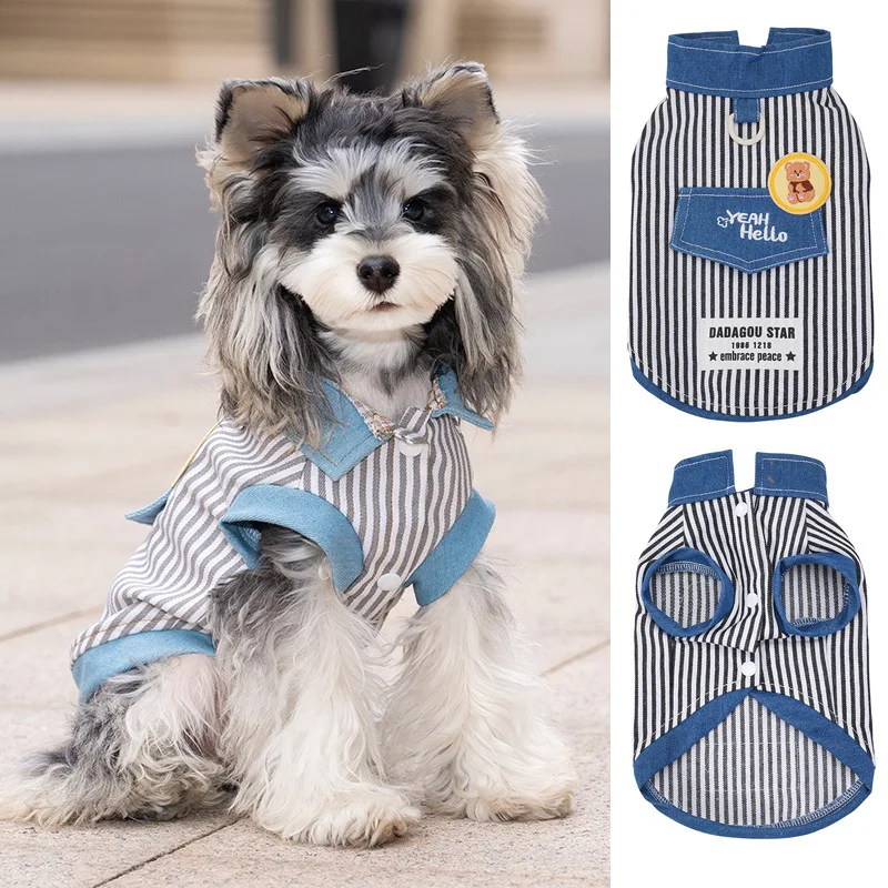 Summer Dog Denim Shirt, Bichon Small Dog Korean Version Cotton Breathable Thin Pet Clothes, Starting From One Piece.