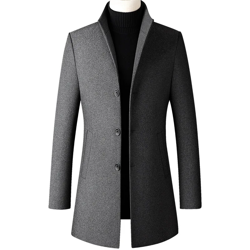 Winter Jacket Men Wool Pea Coat Oversized Overcoat Solid Business Casual Coat Men's Clothing Woollen Coats 4XL AF2011