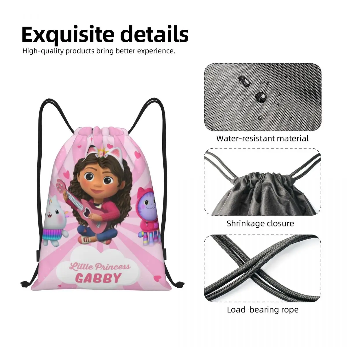 Gabbys Dollhouse Drawstring Bag para homens e mulheres, Portable Sports Gym Sackpack, Cartoon Cats, Animais Training Storage Backpacks, Engraçado