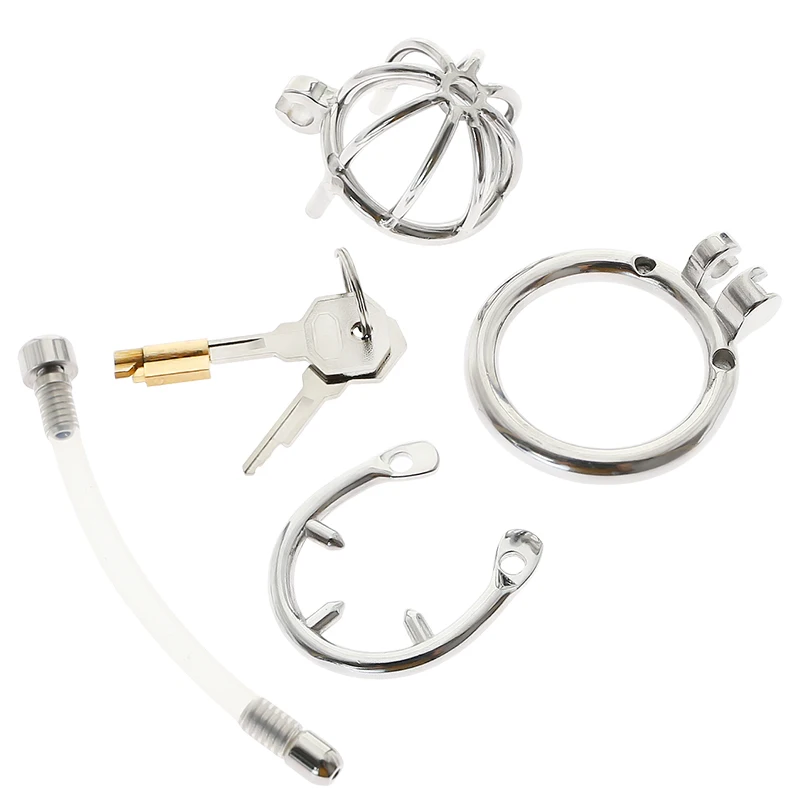 Rainbow/Silver Stainless Steel Chastity Cage–Cock Cage with Urethral Catheter, Stealth Lock Cock Ring, Chastity Device for Men view 4