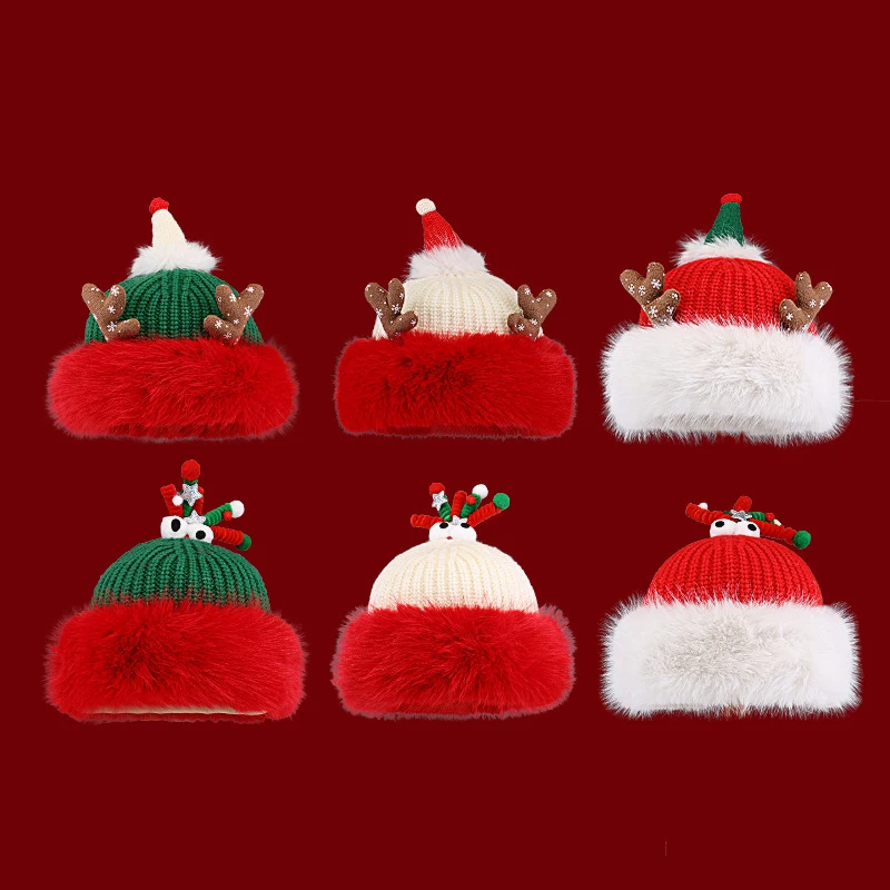 

Women's Christmas Beanie Hat with Cute Deer Antlers Fleece Lined Thick Knitted Warm Female Festive Versatile Yarn Hat