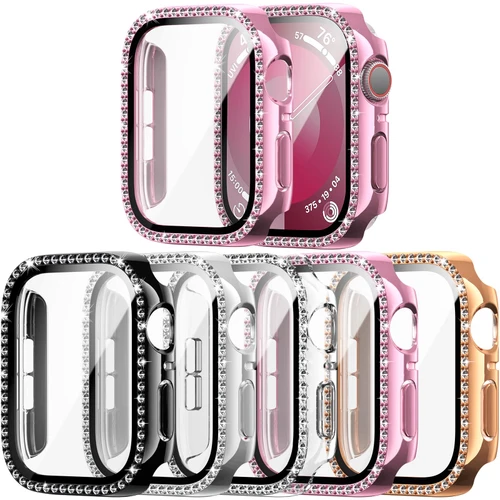 Funda dura con marco de PC y diamante para Apple Watch Series 10, 42mm, 46mm, cubierta protectora de 40MM y 44MM para iWatch 4 5 6 SE 7 8 9 41MM 45MM