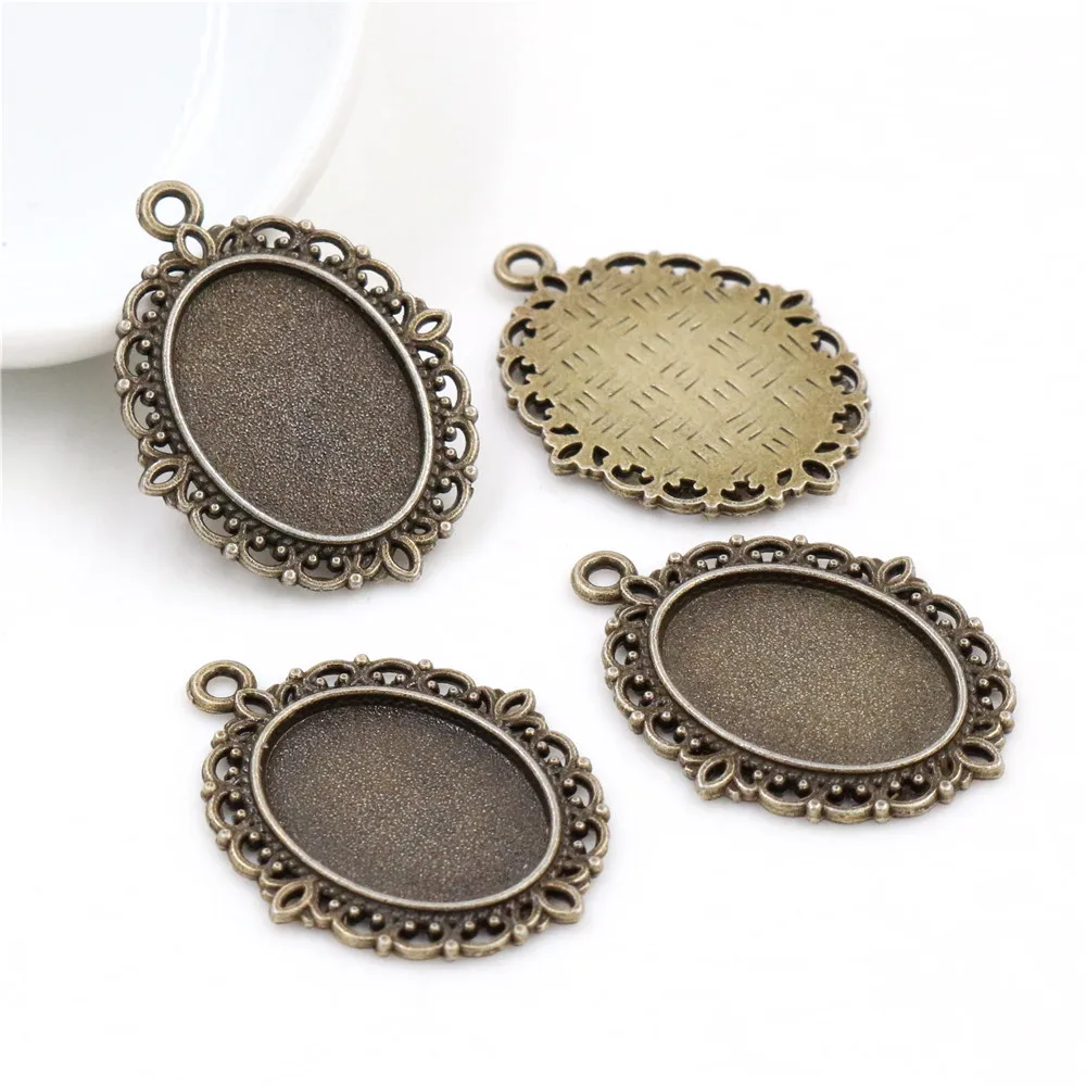 10pcs 13x18mm Inner Size Antique Silver Plated Rose Gold Color Cameo Cabochon Base Setting Charms Pendant Necklace Findings