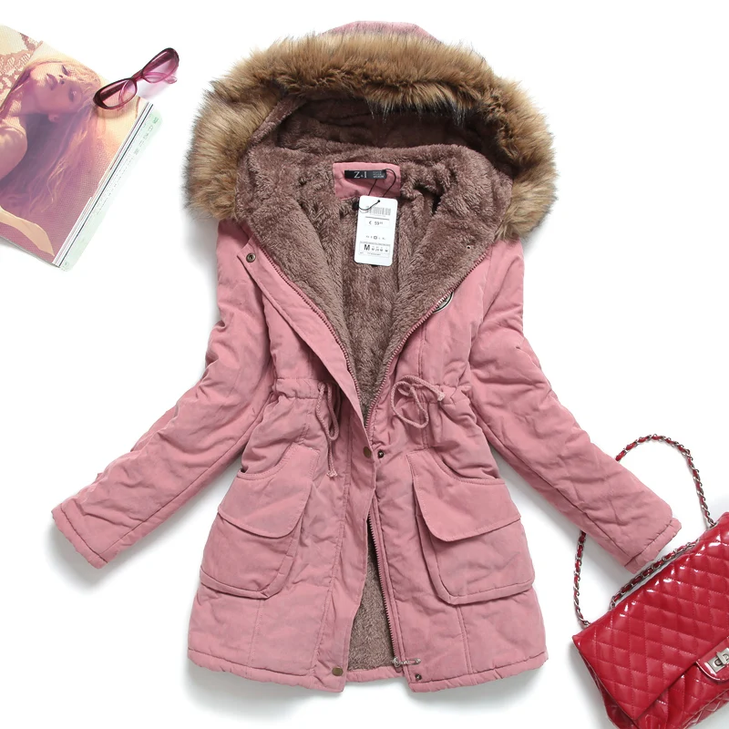 Parkas rosas para mujer, chaqueta larga y gruesa y cálida, abrigos y prendas de vestir exteriores de piel con capucha, chaqueta de invierno, Parkas para mujer a la moda para mujer