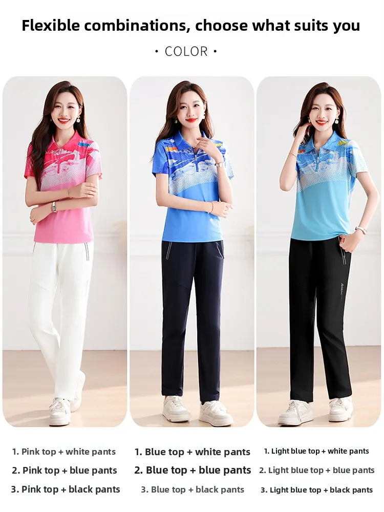 TUCANO 2025 Conjunto deportivo Qui Dry de seda de hielo de verano para mujer Conjunto informal de dos piezas con cuello fino ort Sve Faionable Leisure O...