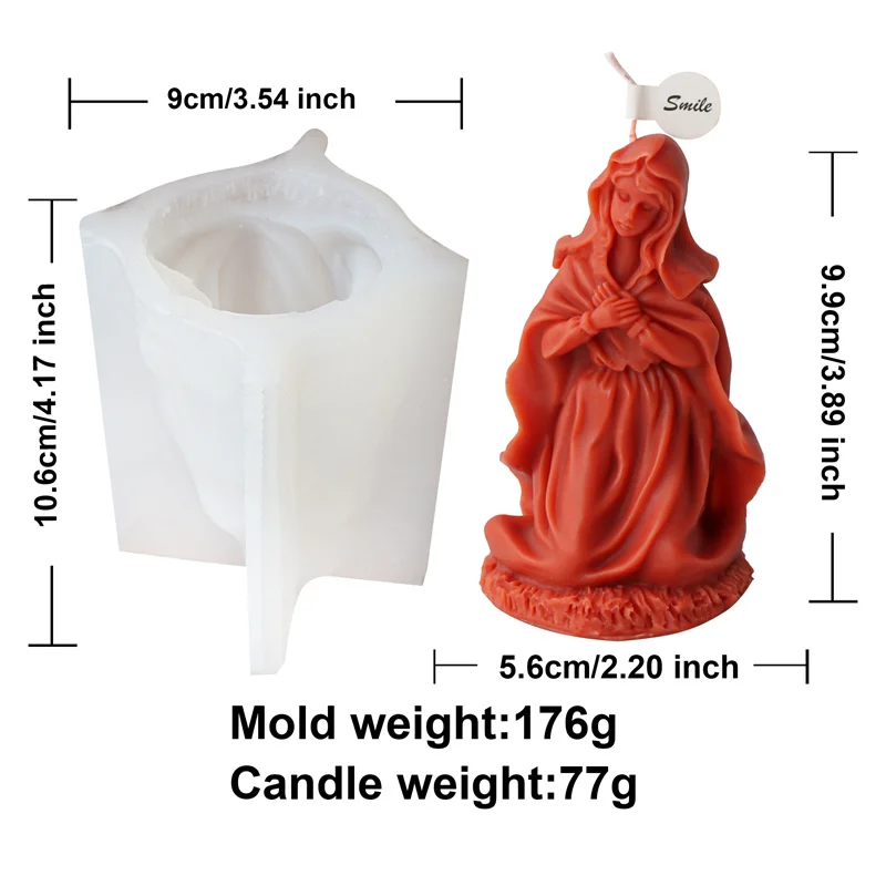 Silicone Religious Praying Holy Virgin Mary Sculpture Casting Mold Blessing Mama Mary Godmother Female Deity Aroma Candle Molds
