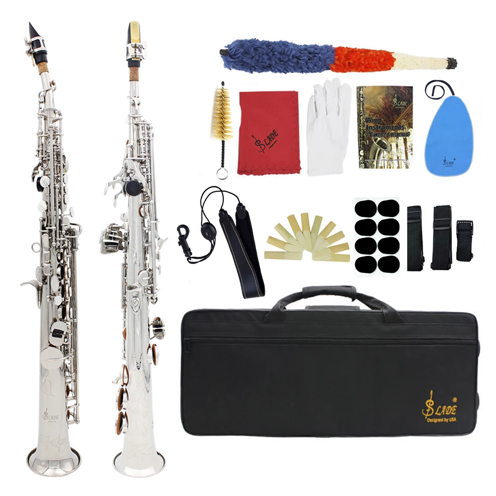 

SLADE Soprano Saxophone Bb Brass Body Straight Sax Professional Saxfone Woowind Instrument With Case Reeds Parts & Accessories