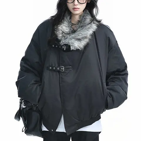 سترة نسائية كلاسيكية أمريكية من العقد الأول من القرن الحادي والعشرين بإبزيم غير رسمي وأكمام طويلة ثقافة فرعية يابانية Y2K Harajuku Retro     الخريف ملابس الشارع النسائية