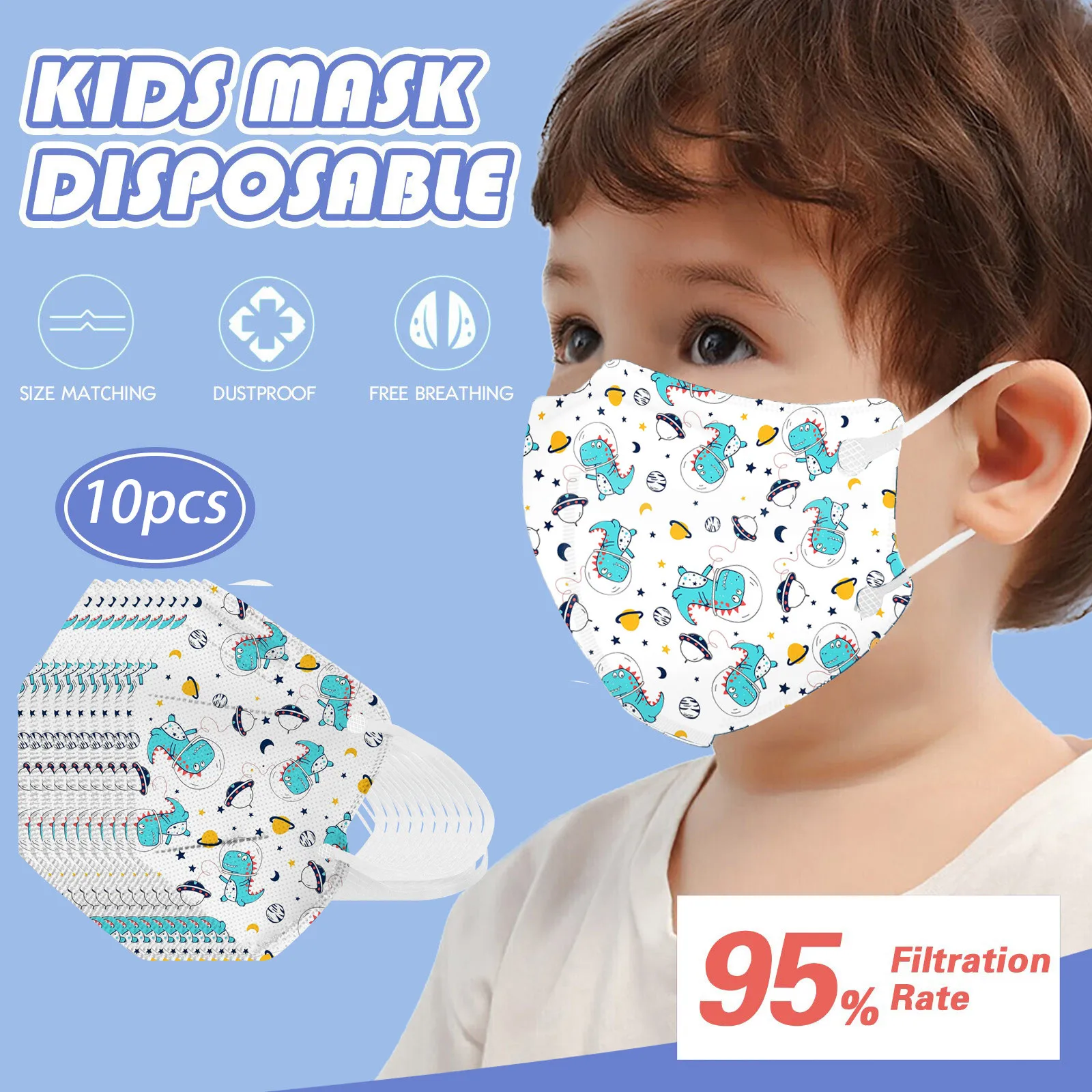 5-Layer Astronaut Series Printed Face Masks For Children, Daily Protective Breathable Face Mask Outdoor Dust-Proof Face