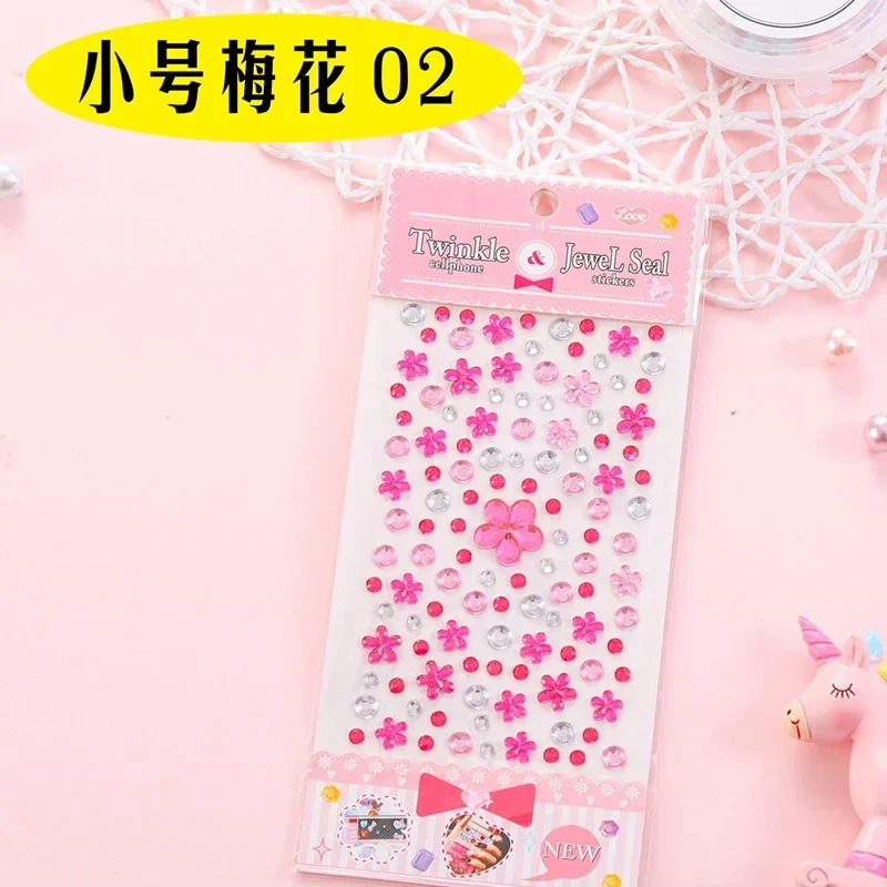 5 Sheets Flower Sticker Rhinestones Diamond For PC Car Phone Decorative DIY Scrapbooking Acrylic Kids Toy