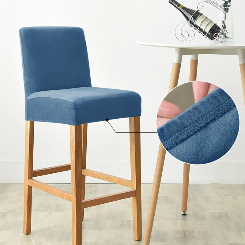 Velvet Fabric Bar Stool Chair Cover Spandex Stretch Short Back Chair Covers for Dining Room Cafe Home Small Size Seat Slipcover