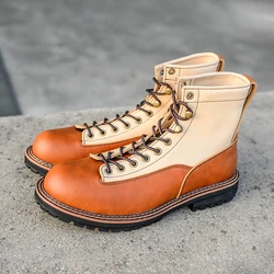 New High Quality Men Shoes Vintage Casual Cow Leather Ankle Boots Platform Motorcycle Boots British Tooling