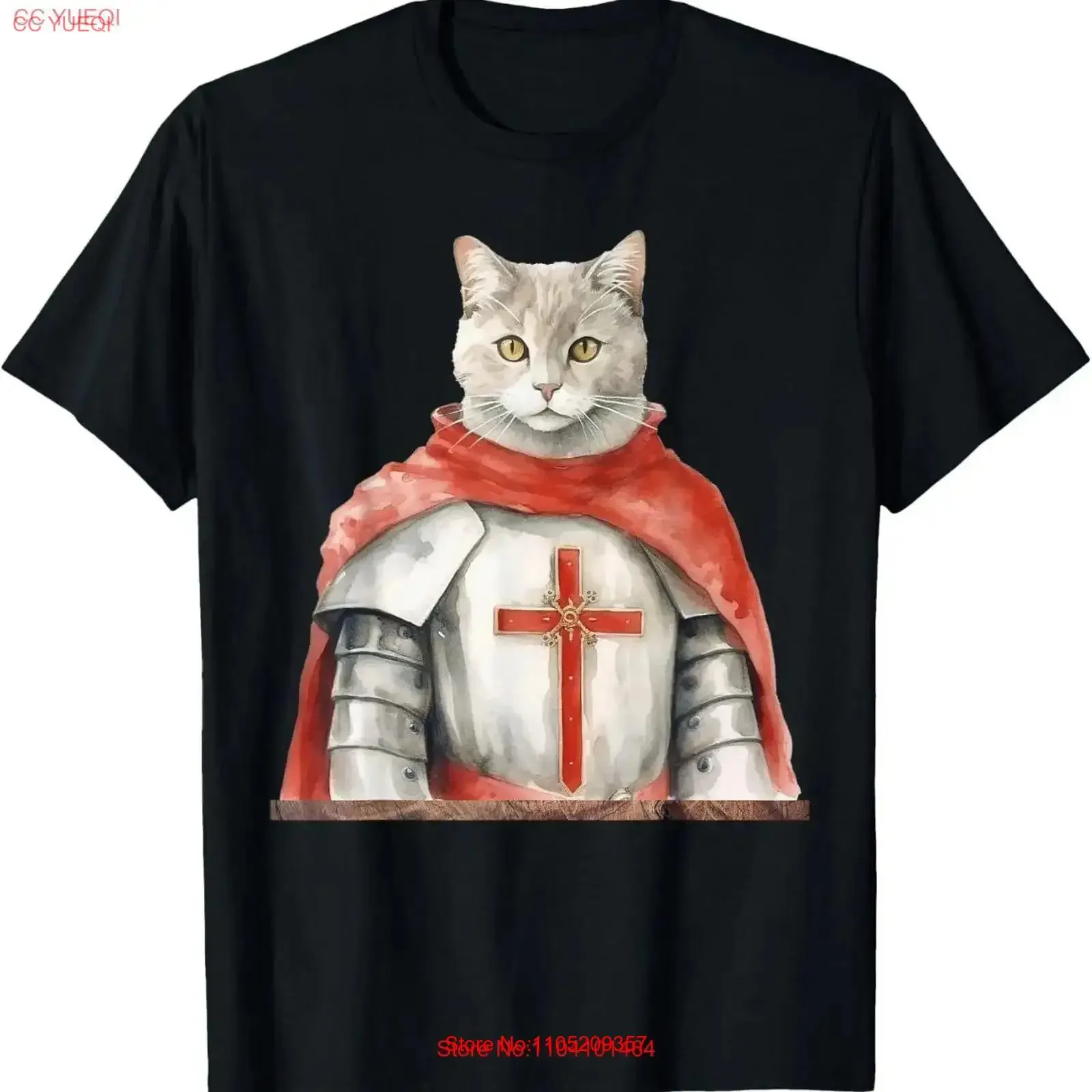 تي شيرت Feline Knight Templar The Crusader Cat تي شيرت عتيق مغسول وجيد التهوية ومتعدد الاستخدامات ومريح قليلاً للارتداء اليومي #1