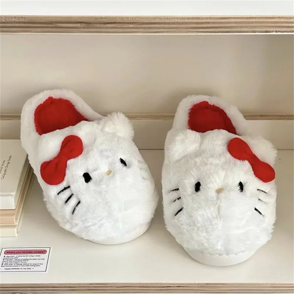 Sanrio Anime Plush Slippers Kawaii Hello Kitty Warm Cotton Slippers Cute Girl Home Indoor Cotton Shoes Adult Bedroom Slippers