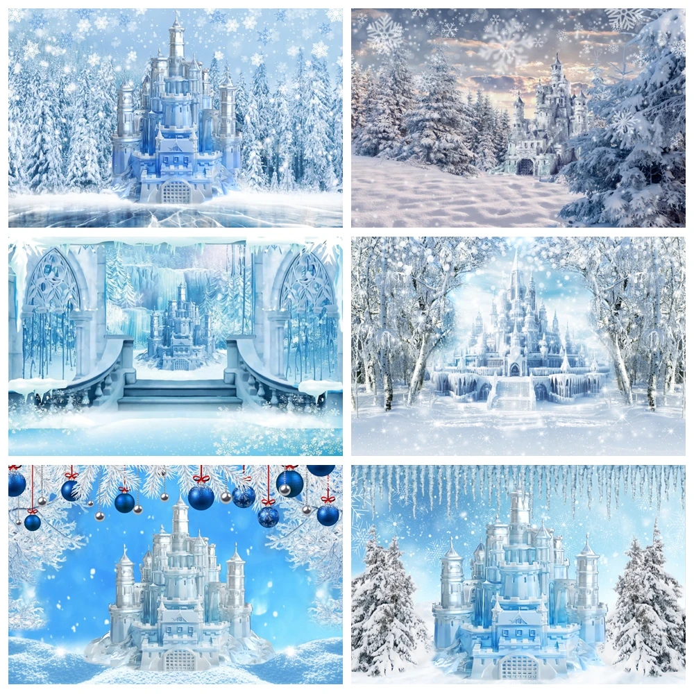 Winter Castle Photography Backdrop Christmas Snow Landscape Ice Castle Wonderland Kids Birthday Portrait Background Photo Studio