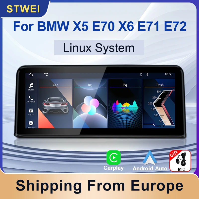 Schermo Linux da 10,25 pollici per BMW X5 E70 X6 E71 E72 Sistema CCC CIC CarPlay wireless Android Auto Bluetooth Radio FM Lettore multimediale