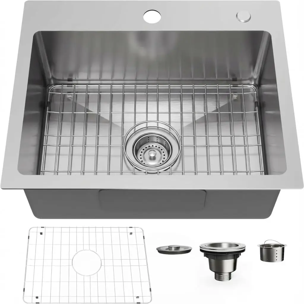 

20x16 Inch Drop-in Kitchen Sink, 304 Stainless Steel Single Bowl with Drain Kit and Brushed Finish