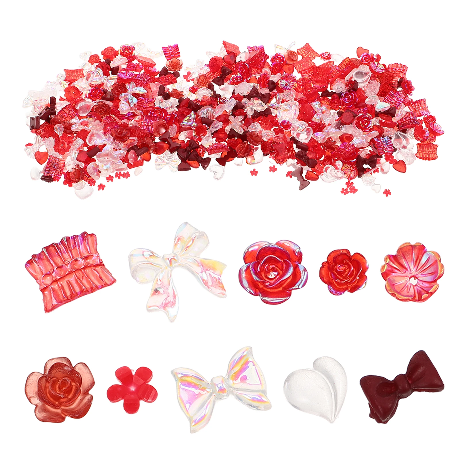 

400pcs Nail Accessories Set Resin Decorations Heart Bowknot Flower Shapes Manicure Supplies Fake Nails Vibrant Colors