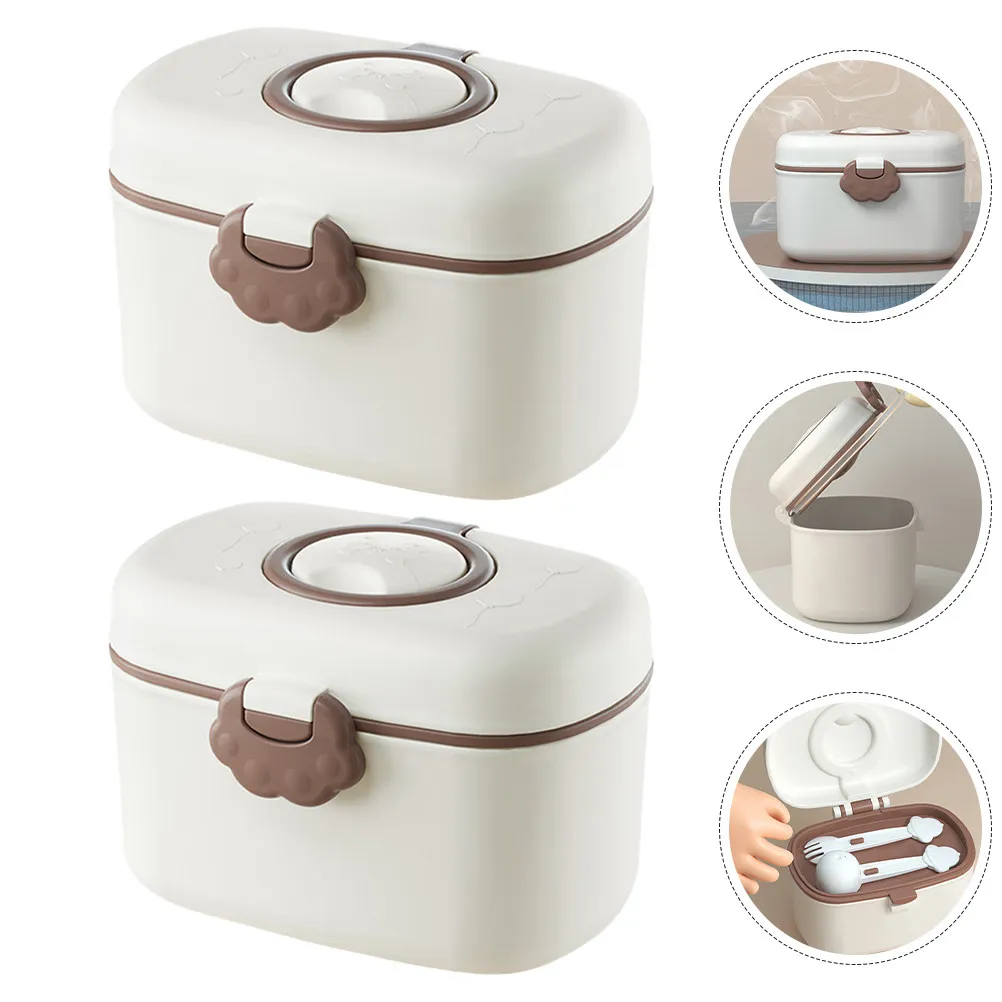 

Набор из 2 контейнеров для детской смеси: портативный диспенсер для молочной смеси, дорожный футляр для хранения, легко носить с собой, ложка и вилка в комплекте