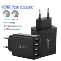 4USB A 4 Ports Super Fast Charging Tablet Laptop Charger QC 3.0 EU Plug Adapter For iPhone Xiaomi Samsung Huawei