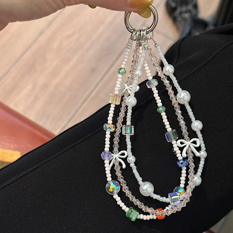 

Luxury Beaded Butterfly Pendant Mobile Phone Chain Fashionable Versatile Short Style High-end Double-layer Crystal Phone Lanyard