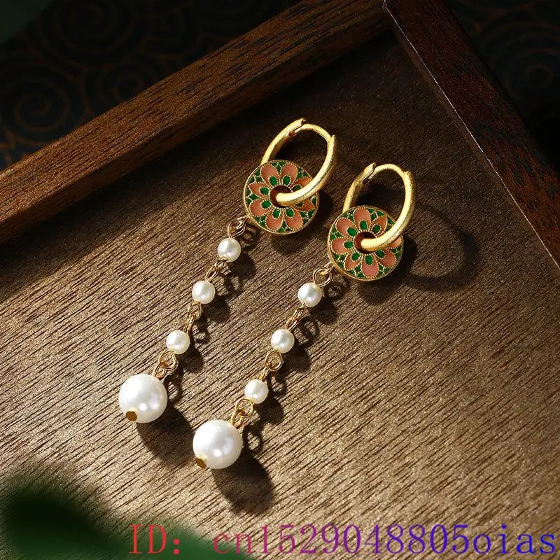 White Real Pearl Bead Earrings Amulet Talismans Women Natural Jewelry Charm 18K Gold Plated Luxury Flower Vintage Accessories