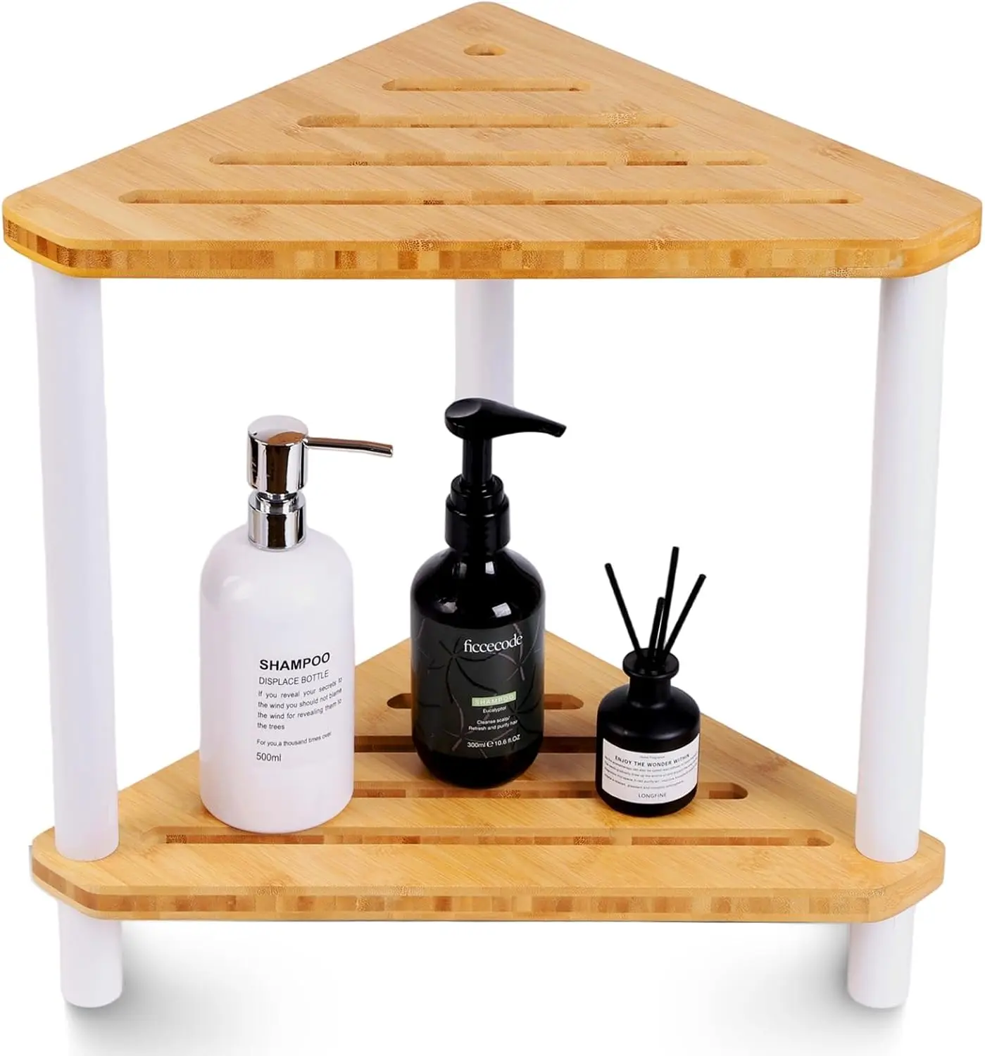 

Waterproof Bamboo Shower Stool with Storage Shelf, 2-Tier Bench for Small Spaces, White Bath Seat