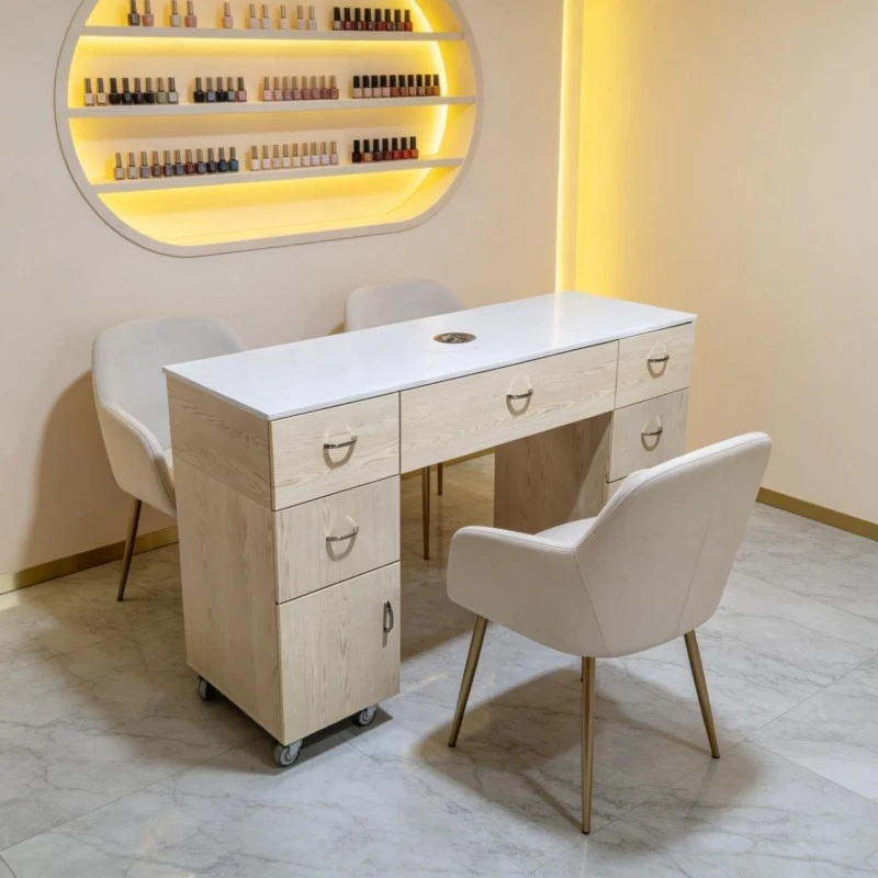 

Стол-тумба в деревянном цвете, популярный, панельного типа, с пылесосом, многофункциональный, белый, для маникюра