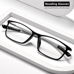 New Fashion Brand Design Square Carbon Fibre Male Exquisite Eyeglass TR Frame Photochromic Anti Blue Light Men Reading Glasses