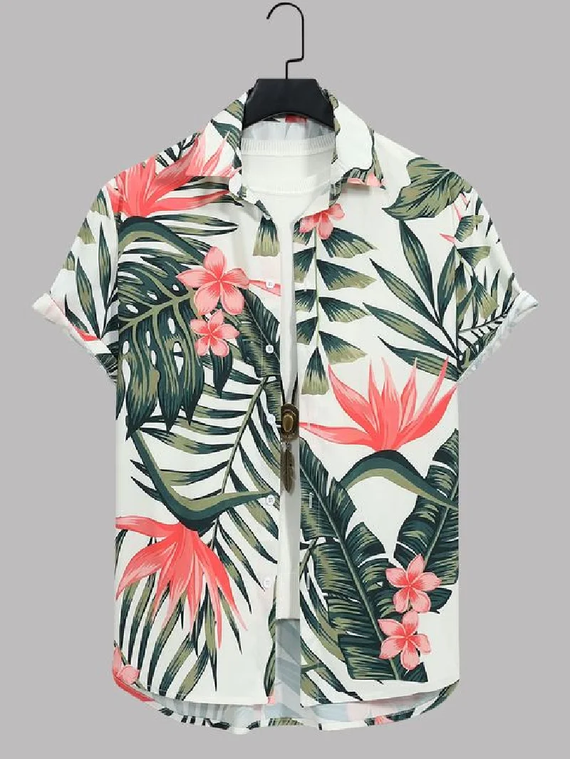 Camisa de manga corta con solapa y botones, Estilo Hawaiano, informal, a la moda, novedad de verano