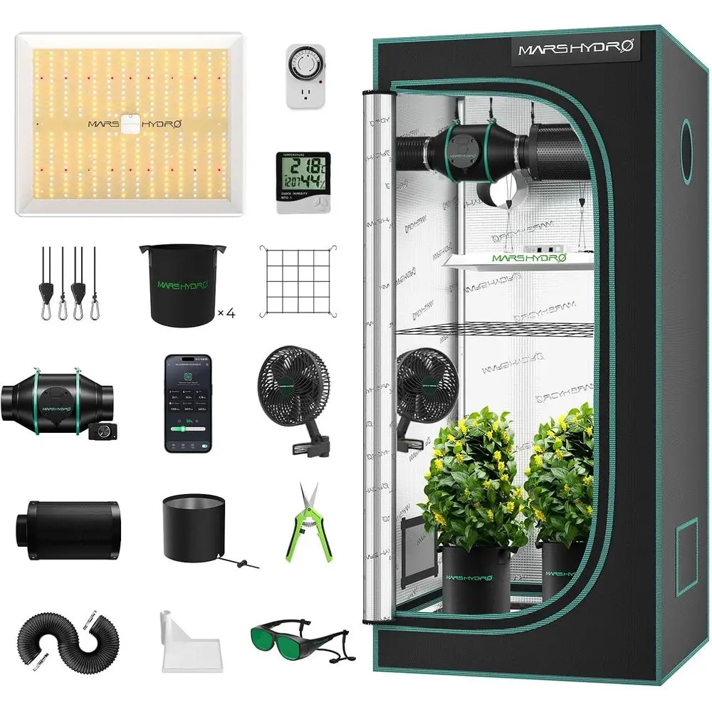 

3x3 Complete Grow Tent System with 150W Dimmable LED Light, 32x32x63 Reflective Mylar, 4 Smart Ventilation