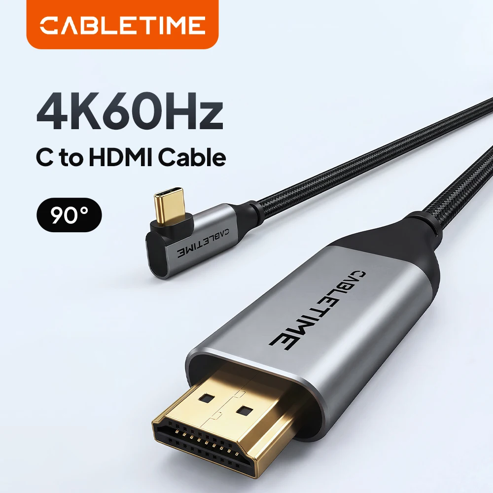 

CABLETIME 4K USB C to HDMI Cable 90 Degrees Support 4K@60Hz Resolution Aluminum Shell for Laptop Monitor DELL