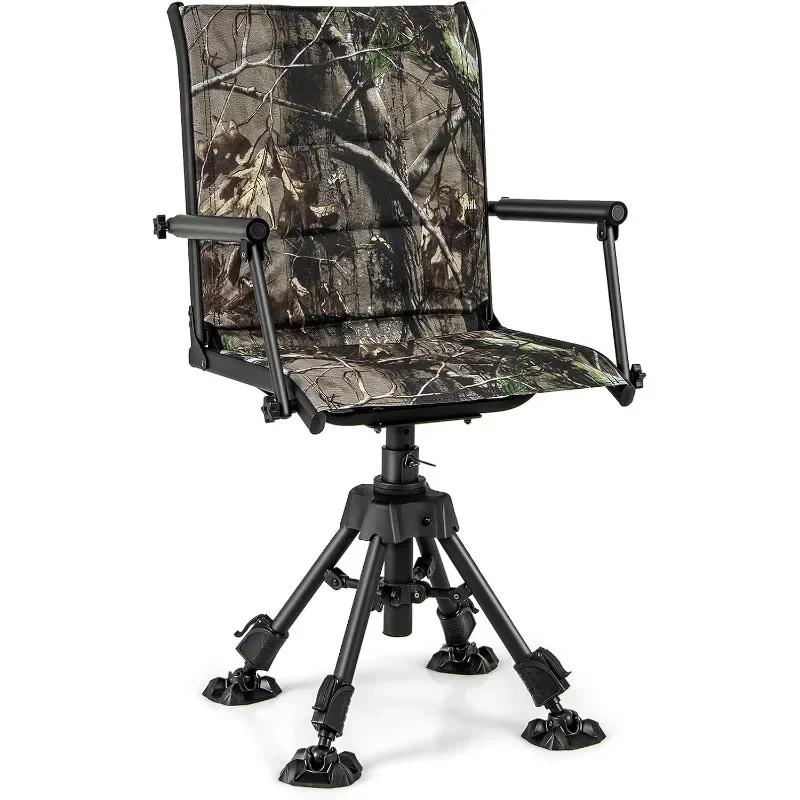 home.Tangkula Hunting Chair, 360 Degree Silent Swivel Blind Chair with 4 Adjustable Legs, Foot Pads & Armrests, Portable Folding