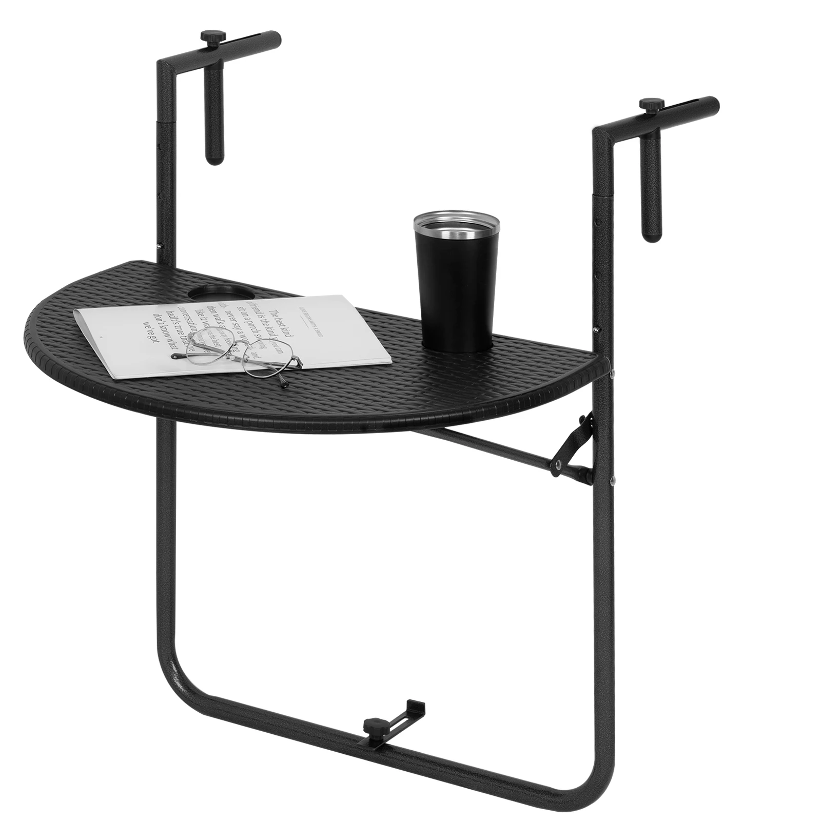 WOLTU Mesa Colgante para Balcón, Mesa Plegable Ajustable en Altura para Pared, Estante con Aspecto de Ratán para Jardín, Patio, Exterior