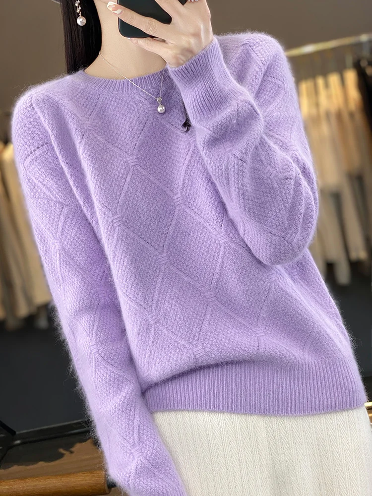 Women\'s 100% Pure Mink Cashmere Sweater O-Neck High-end Knitwear Warm Basic Soft Tops Thick New Fashion for Spring and Winter